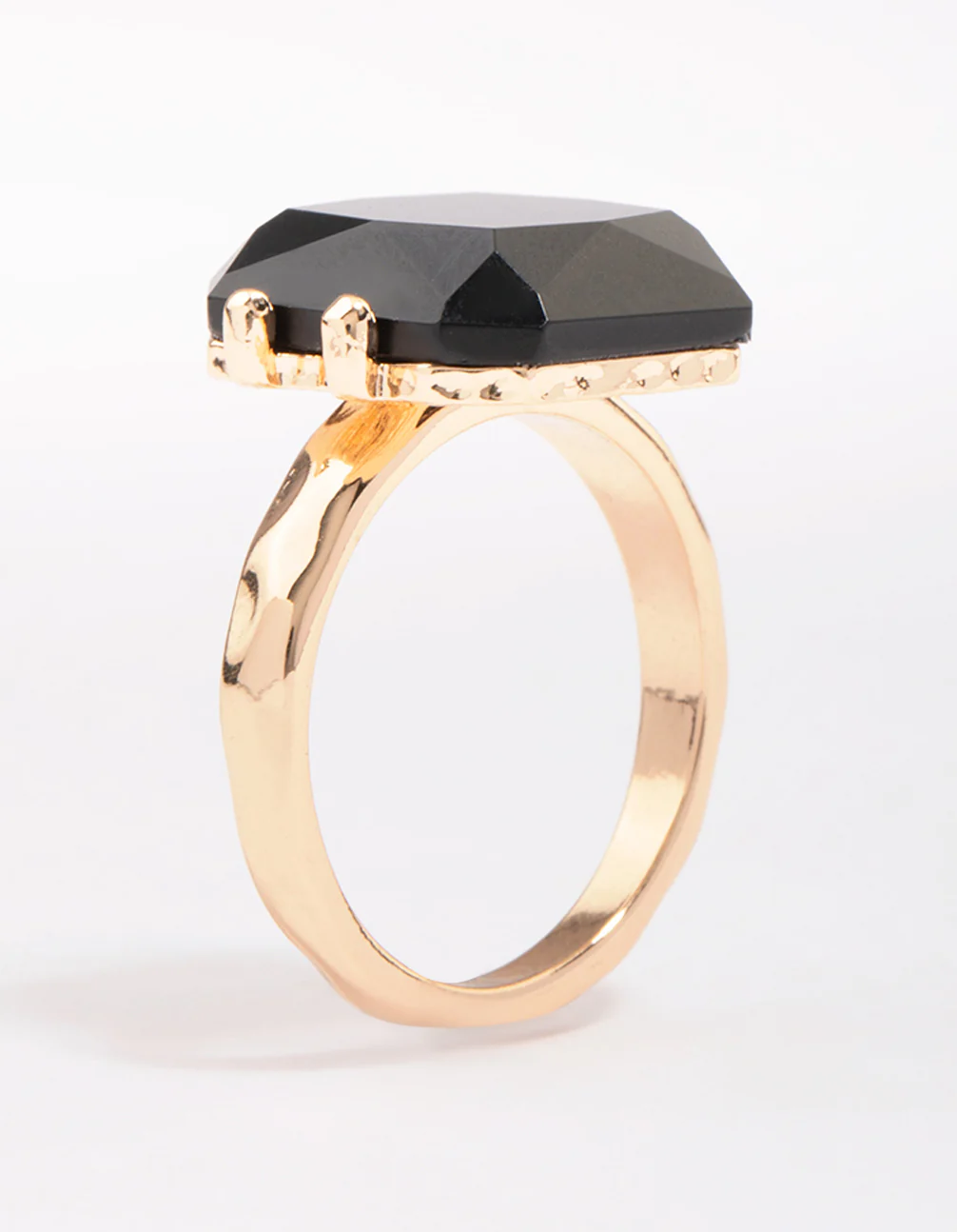 Gold Emerald-Cut Black Stone Ring - Image 2