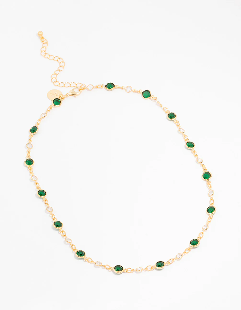 Gold Plated Emerald Round Station Necklace - Image 2