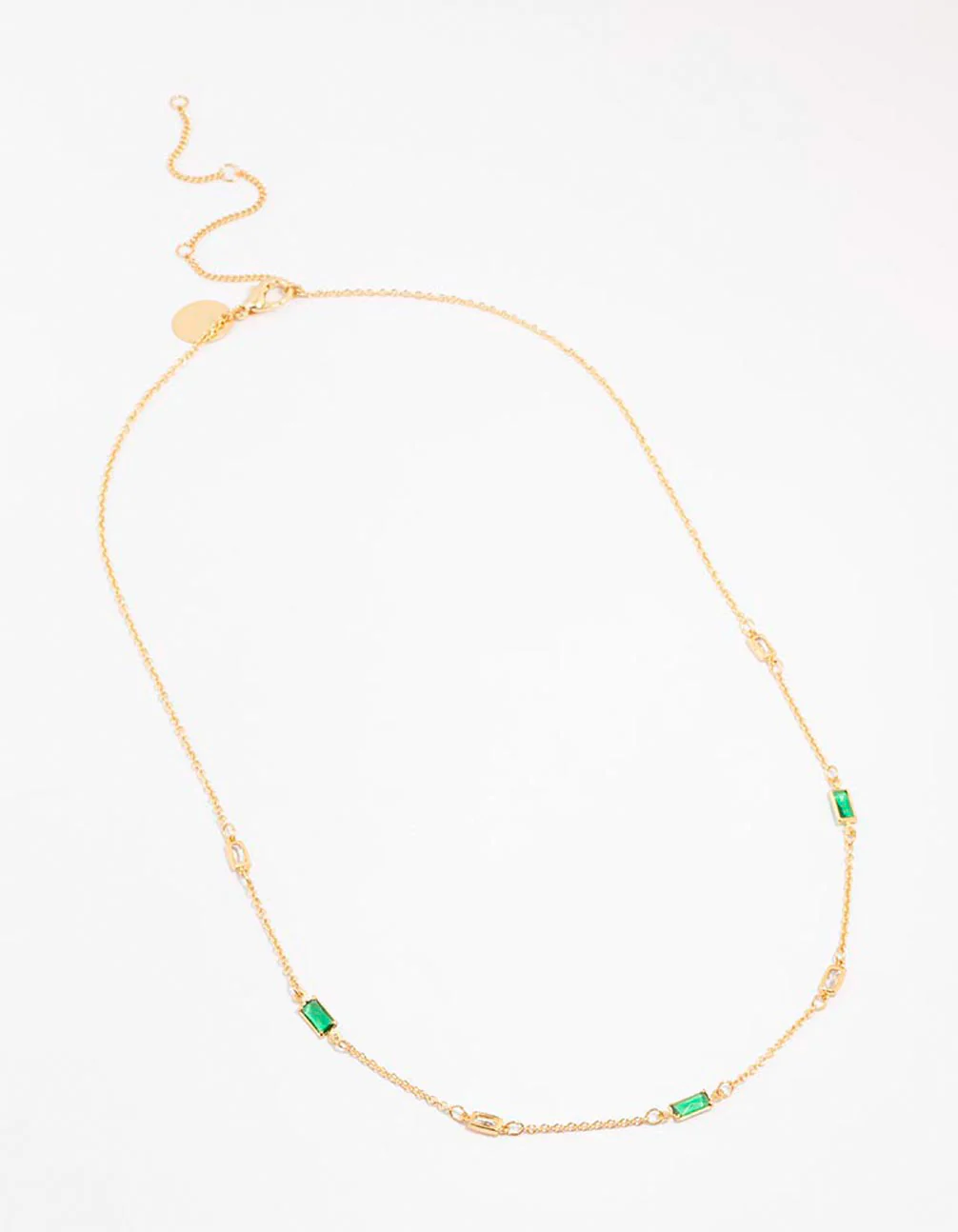 Gold Plated Emerald Baguette Station Necklace - Image 2