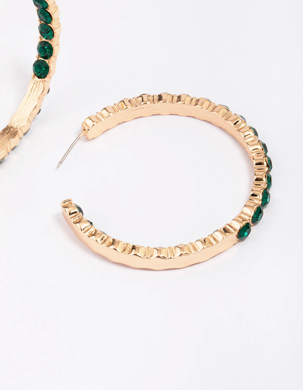 Gold Emerald Stone Hoop Earrings - Image 3