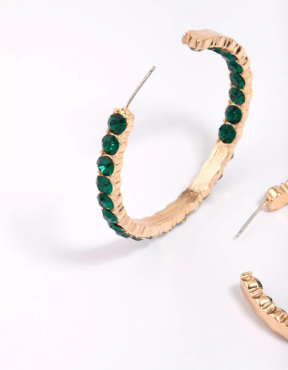 Gold Emerald Stone Hoop Earrings - Image 4