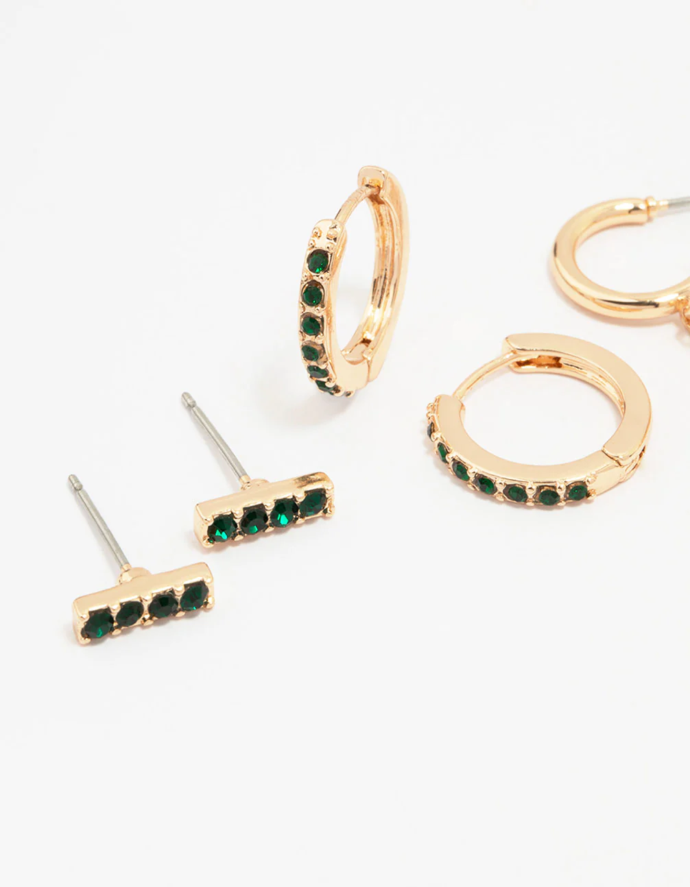 Gold Emerald Stud Earrings 3-Pack - Image 2
