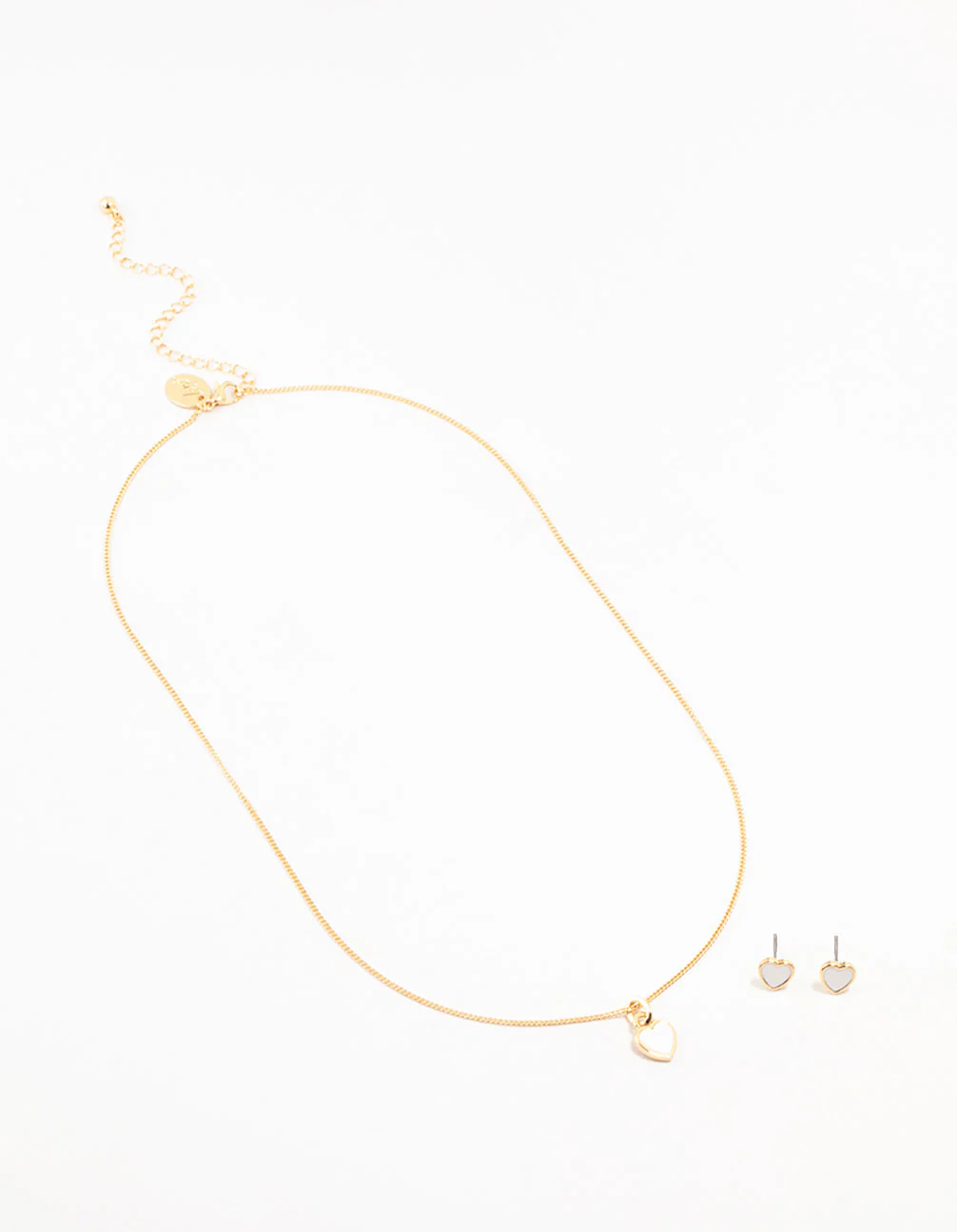 Gold Enamel Heart Necklace & Earrings Set - Image 2