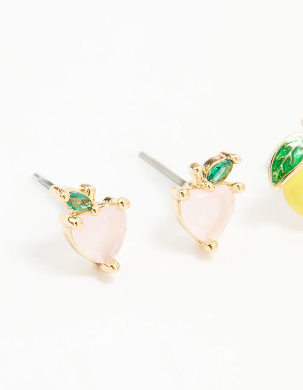 Gold Enamel Mixed Fruit Stud Earrings 3-Pack - Image 4
