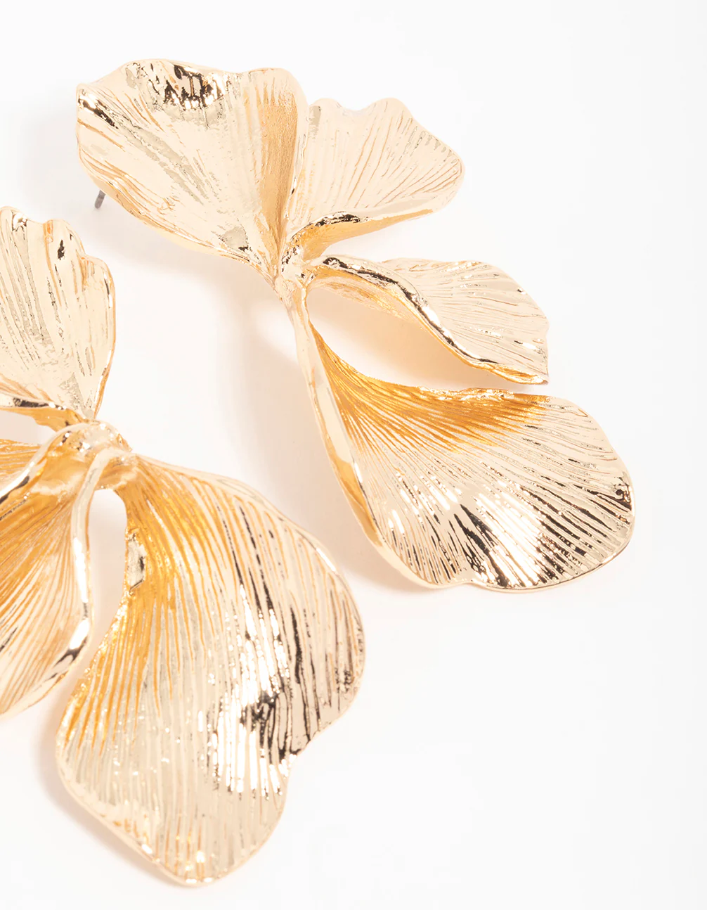 Gold Etched Large Leaf Drop Earrings - Image 5