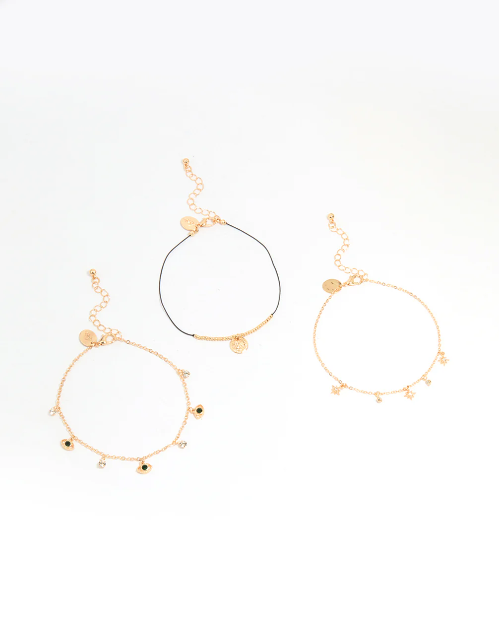 Gold Evil Eye & Coin Chain Anklets 3-Pack