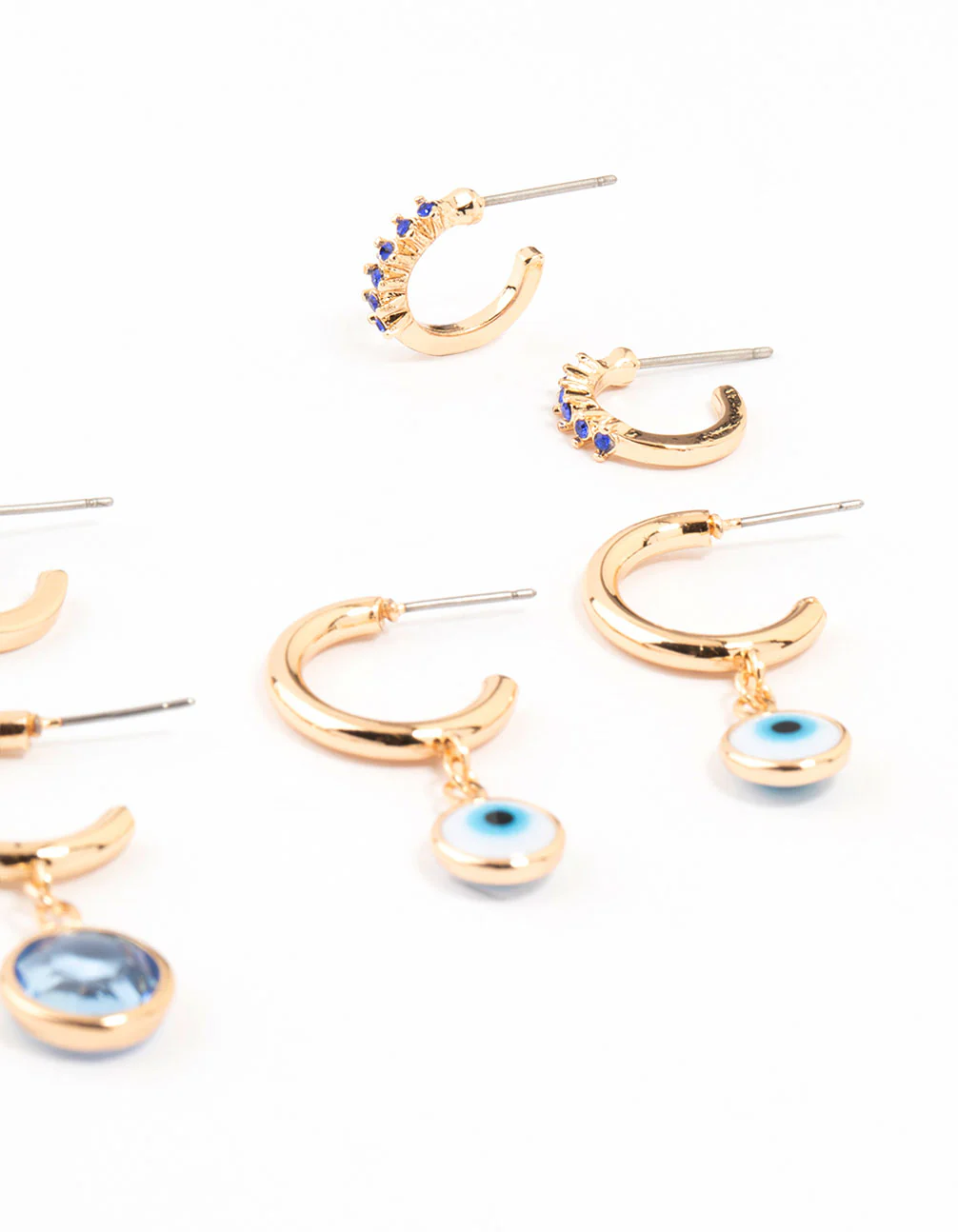 Gold Evil Eye Drop Hoop Earrings 6-Pack - Image 3