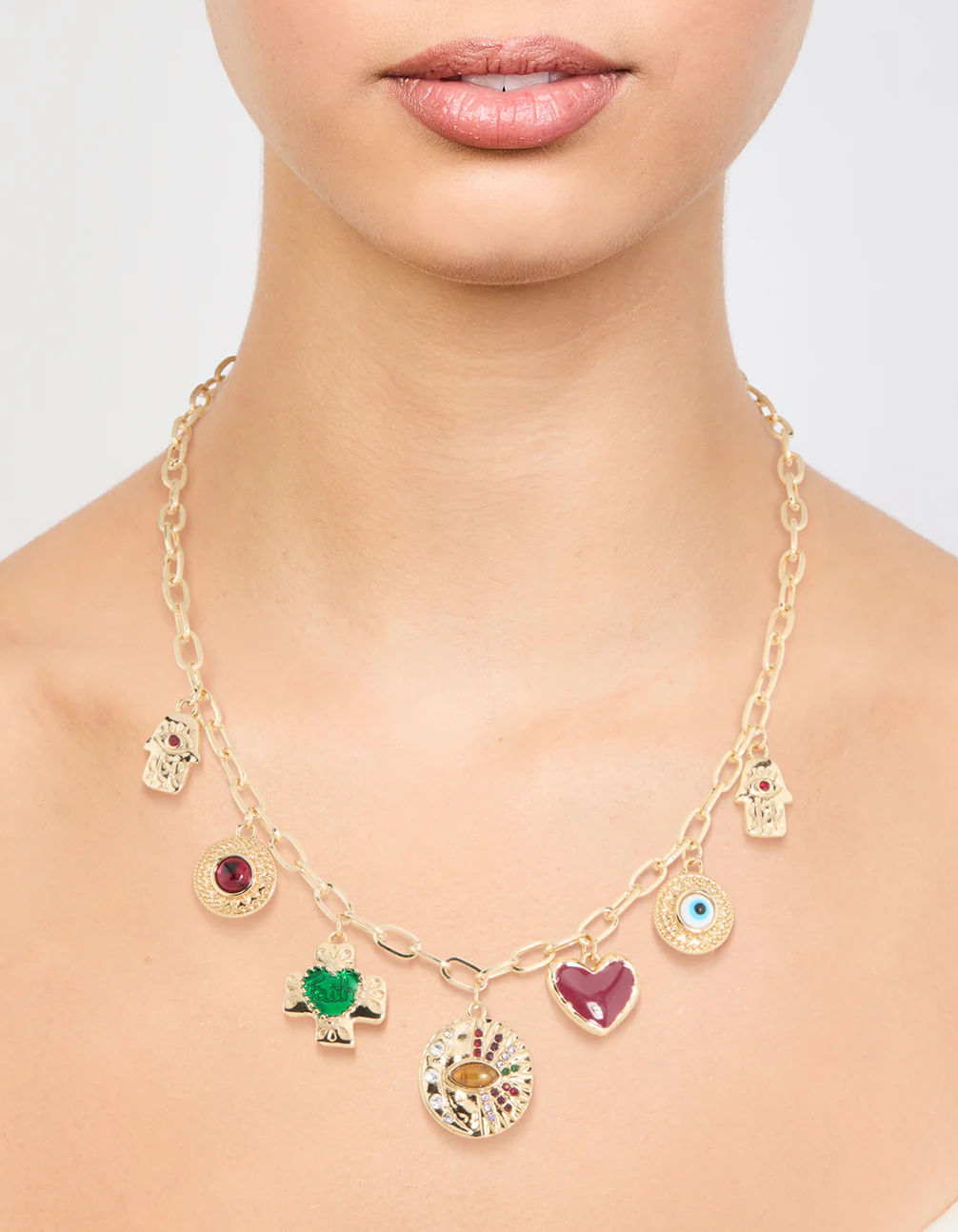 Gold Evil Eye & Hamsa Hand Charm Necklace - Image 2