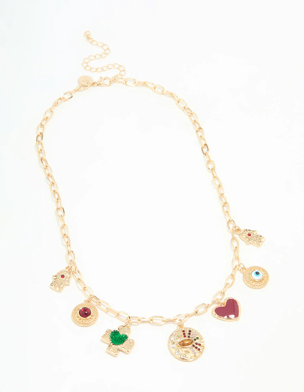 Gold Evil Eye & Hamsa Hand Charm Necklace - Image 4