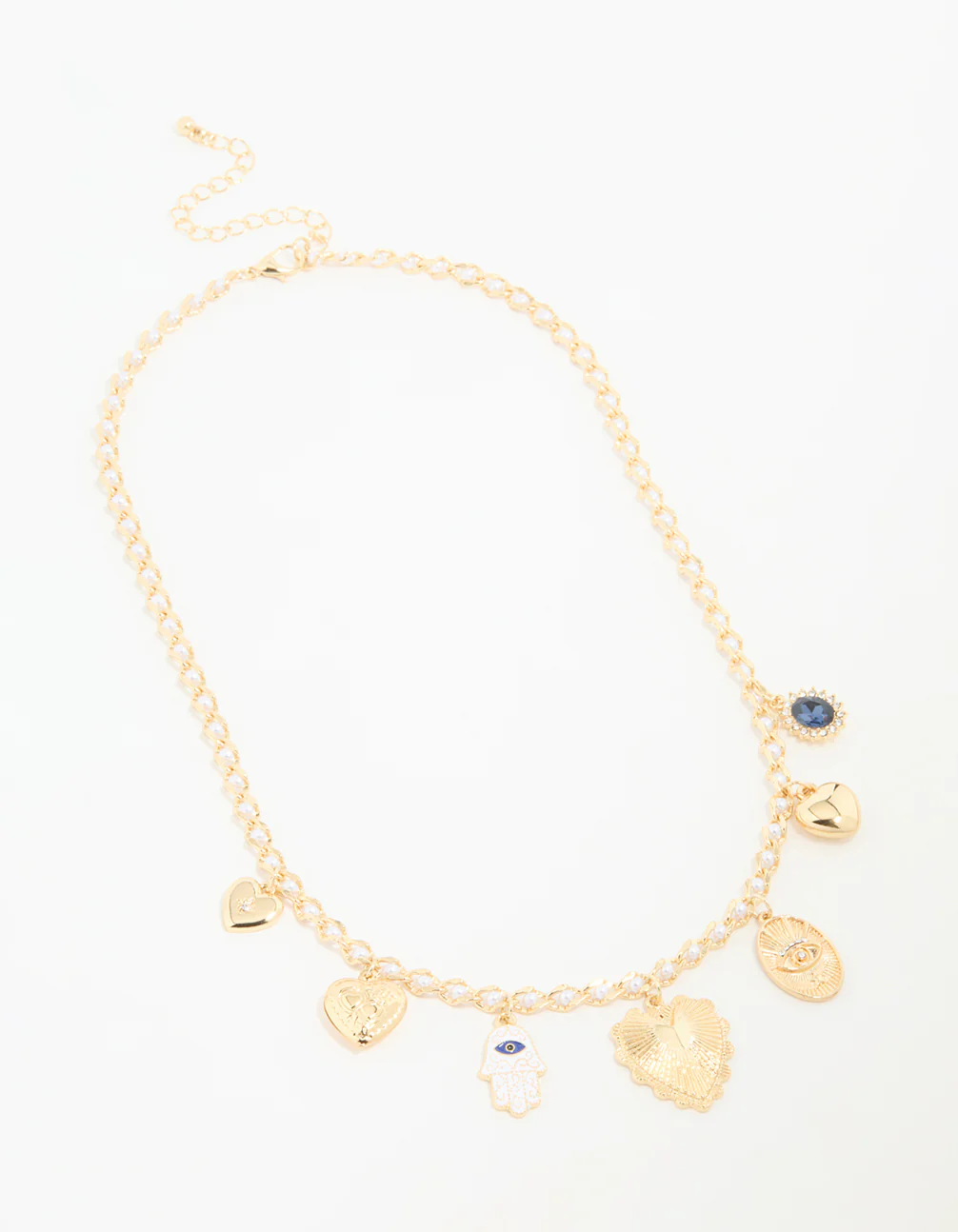 Gold Plated Evil Eye & Heart Charm Necklace - Image 4