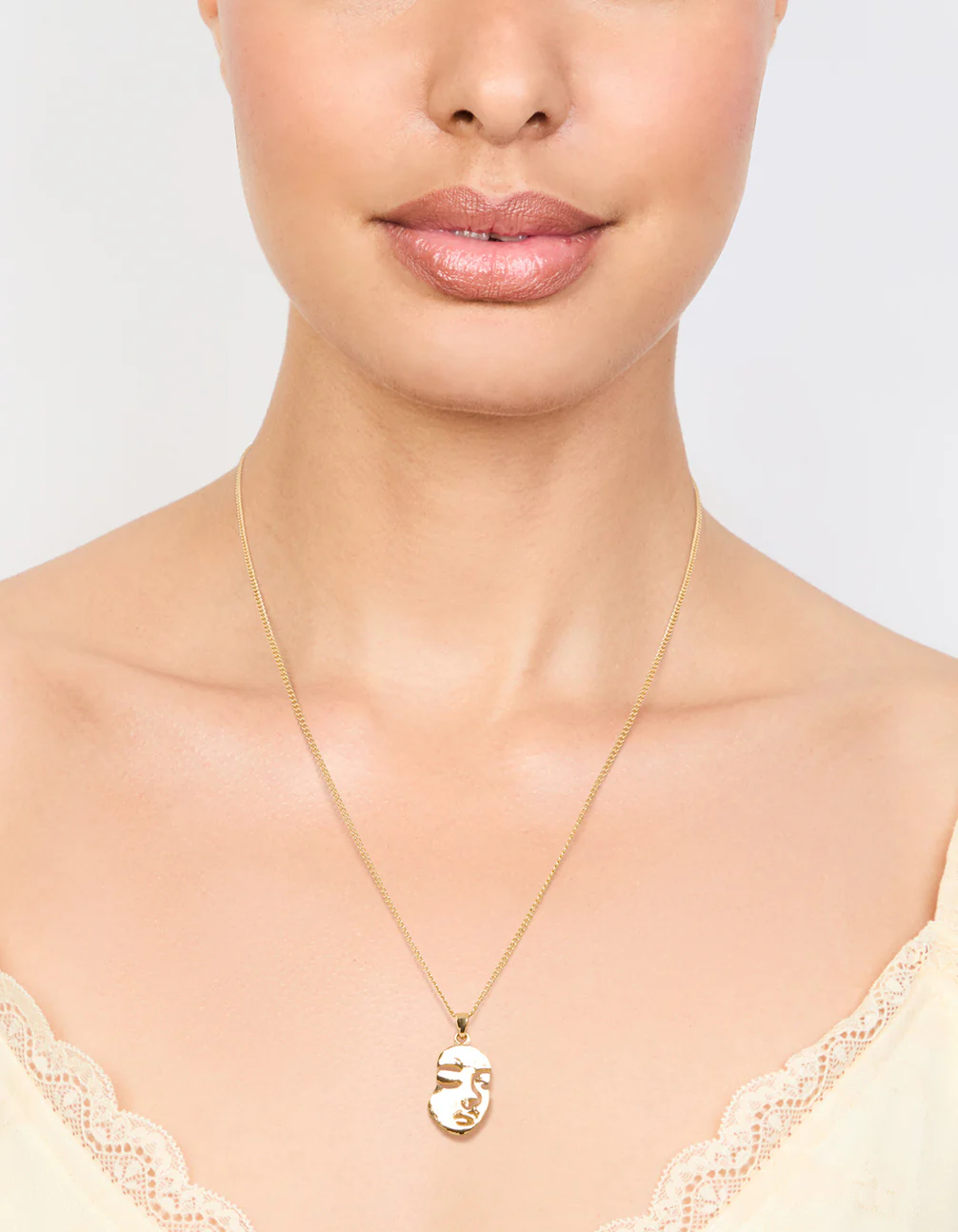 Gold Face Pendant Necklace - Image 2