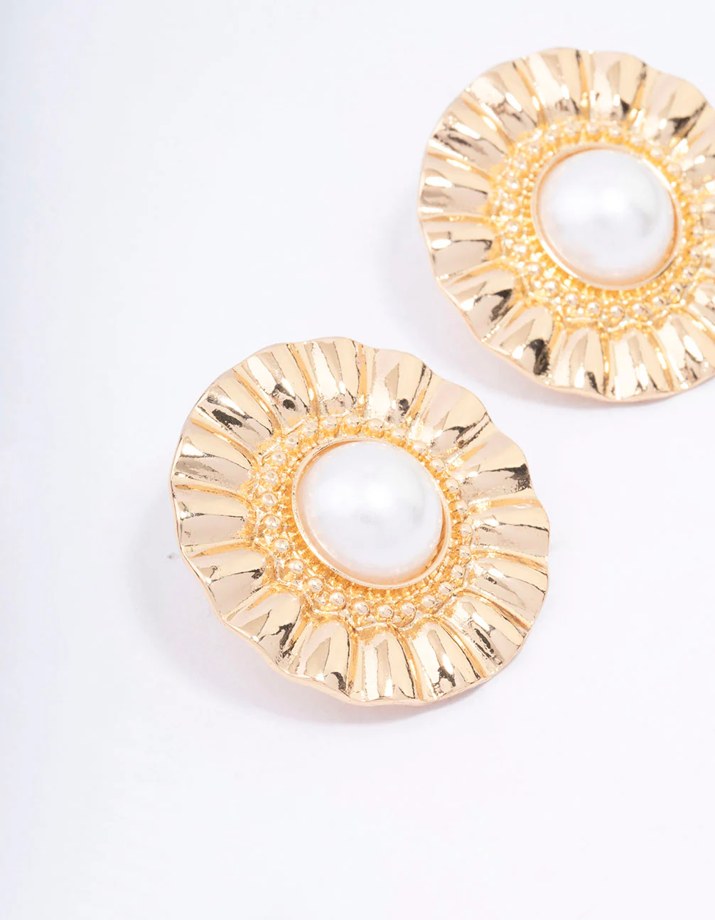 Gold Fan Pearl Statement Stud Earrings - Image 2
