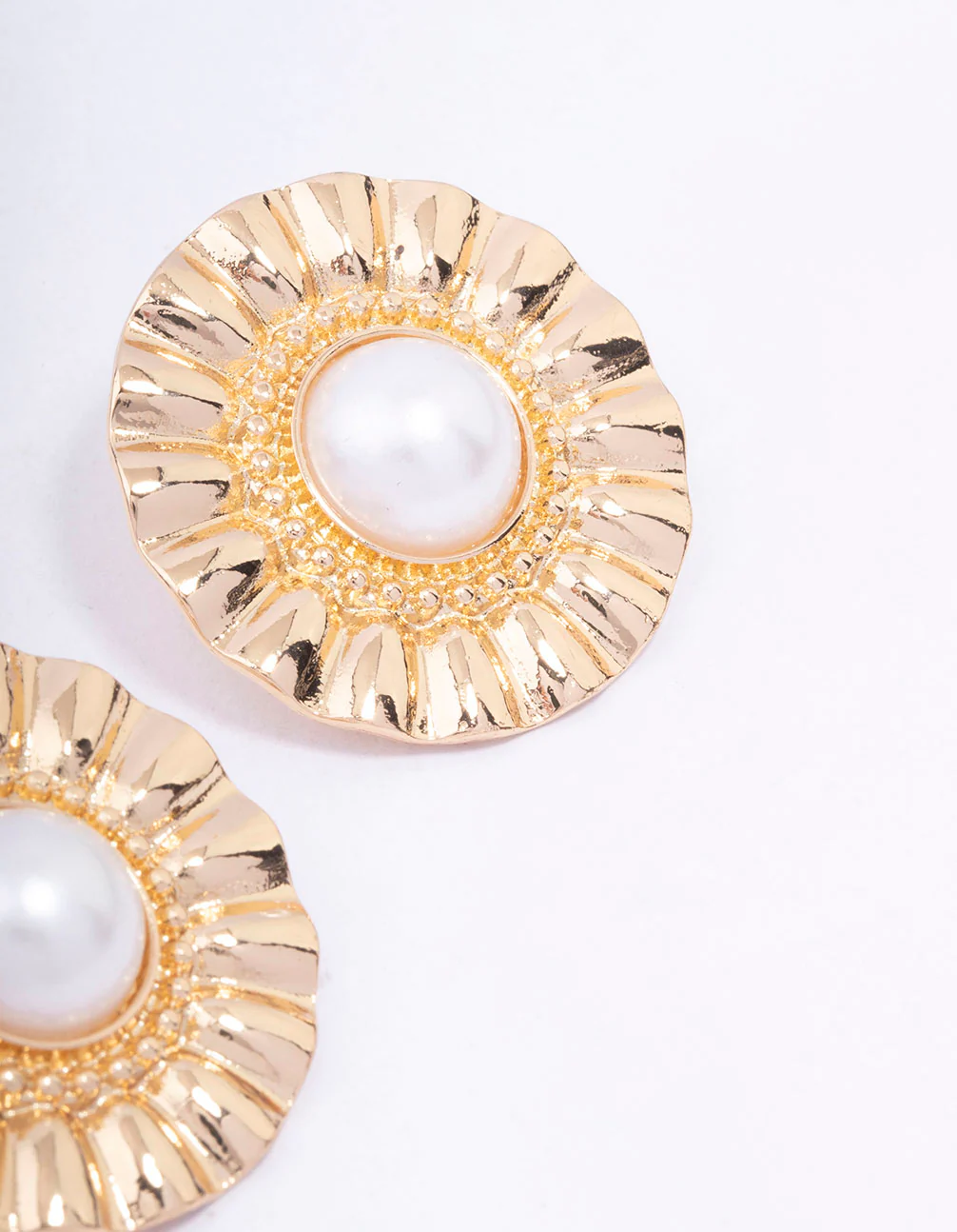 Gold Fan Pearl Statement Stud Earrings - Image 3