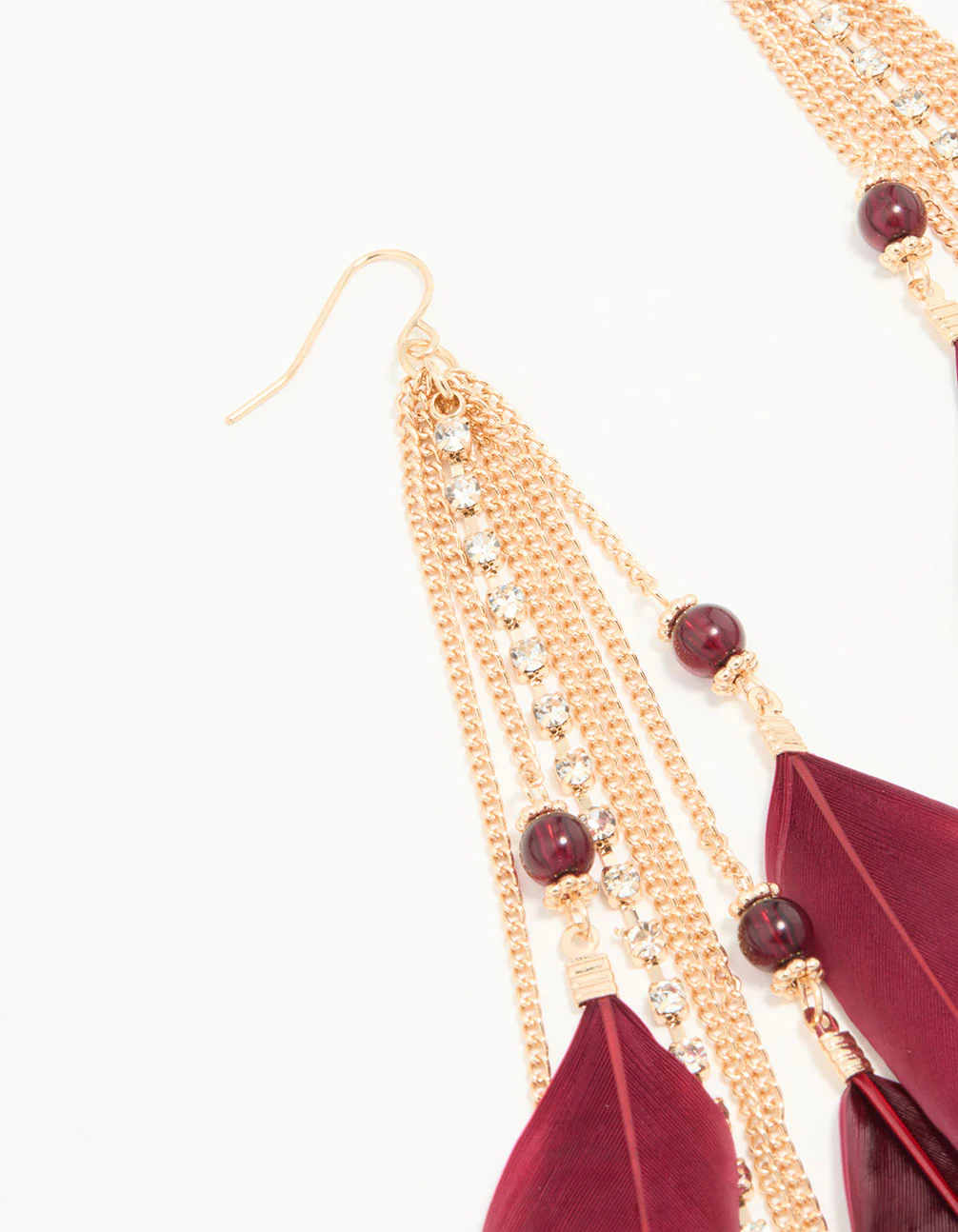 Gold Feather Chain Drop Earrings - Image 4