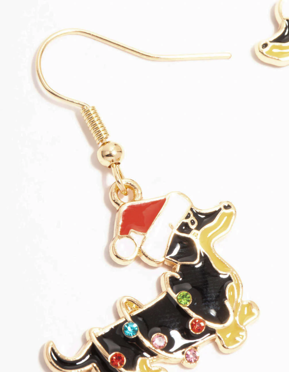 Gold Festive Dachshund Do With A Santa Hat Earrings - Image 2