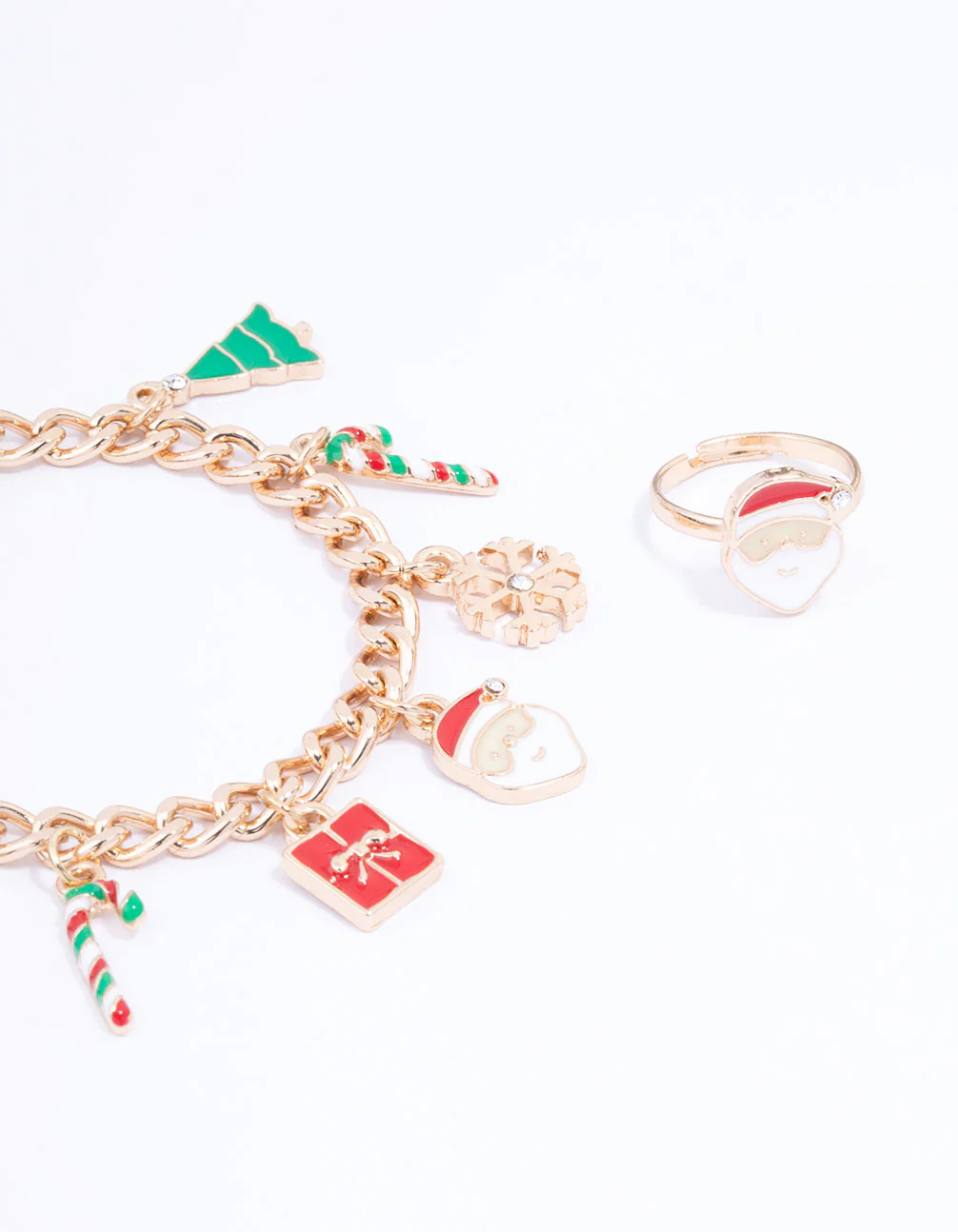 Gold Festive Motif Charm Bracelet & Ring Set - Image 2