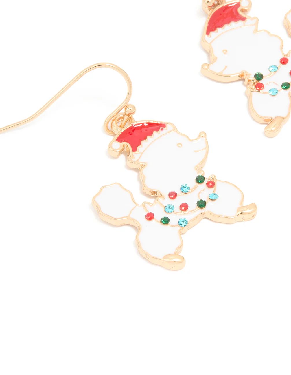Gold Festive Poodle Diamante Light Collar Drop Earrings - Image 2