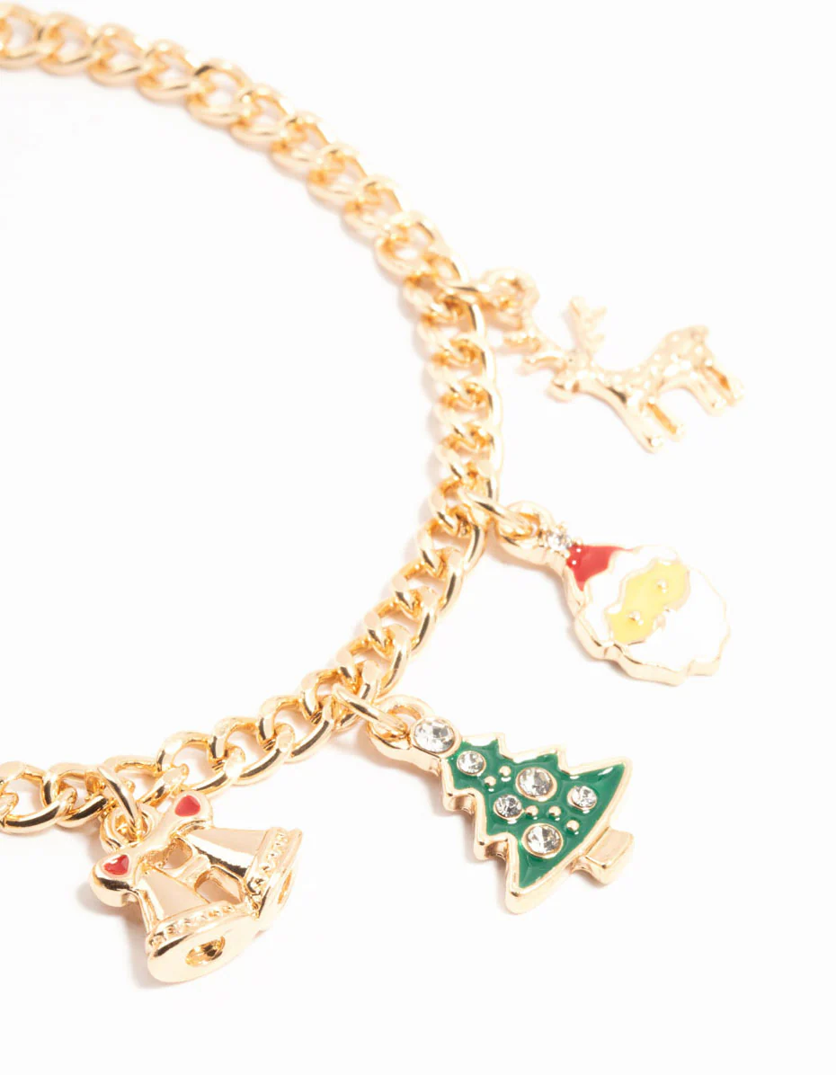 Gold Festive Tree Motif Ring & Festive Charm Bracelet Set - Image 2