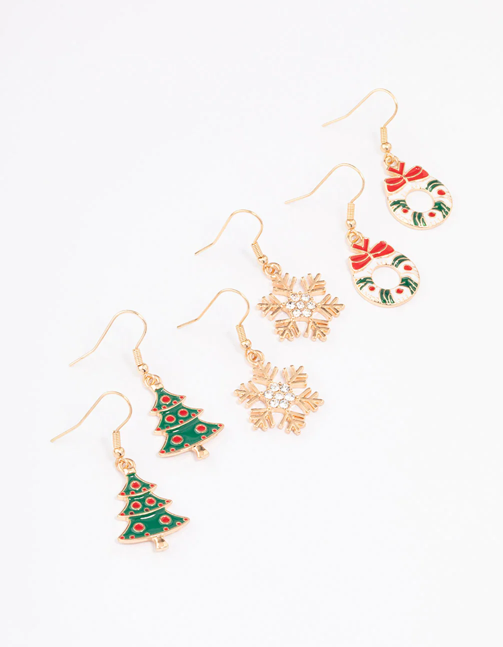 Gold Festive Tree & Wreath Earrings 3-Pack