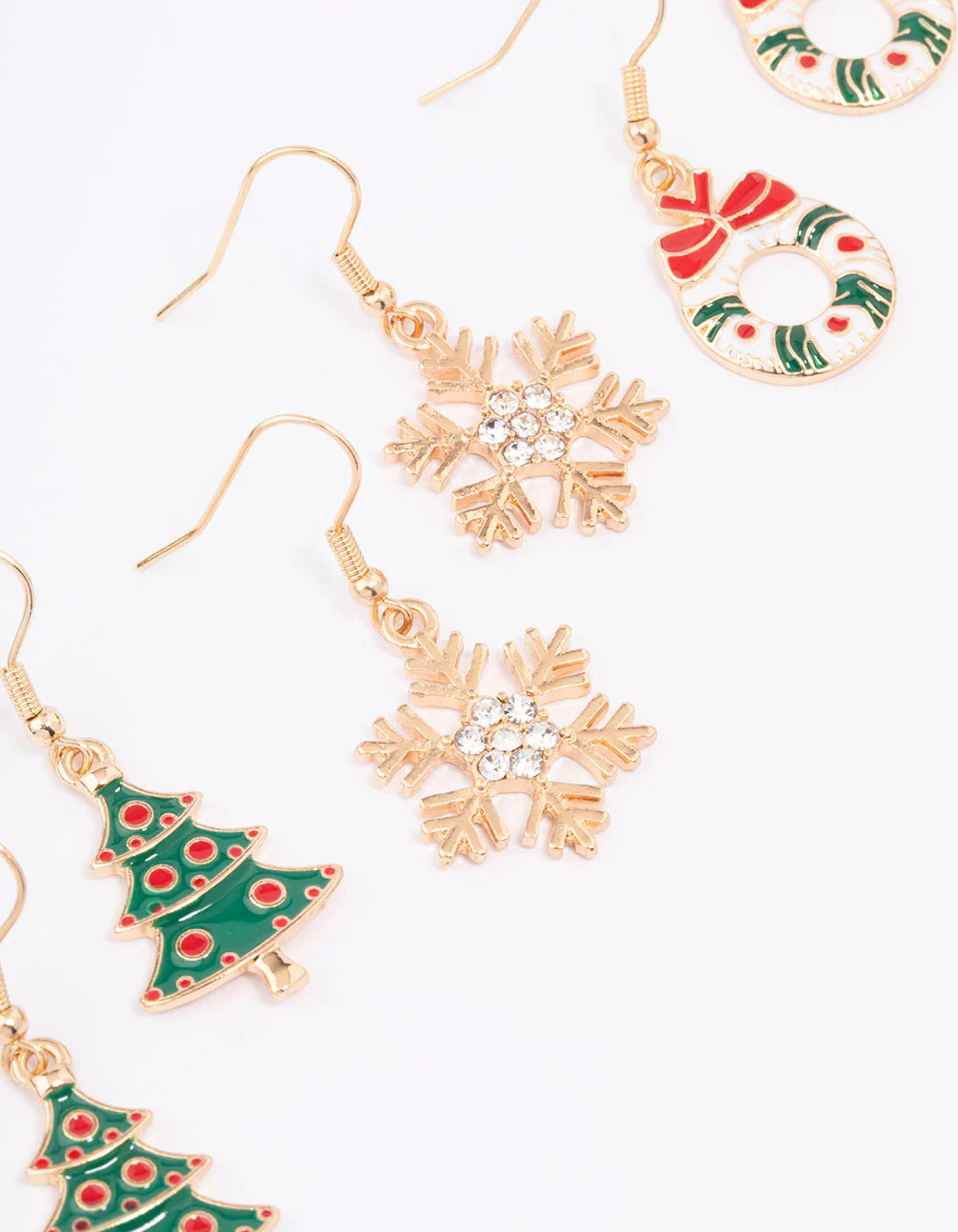 Gold Festive Tree & Wreath Earrings 3-Pack - Image 2