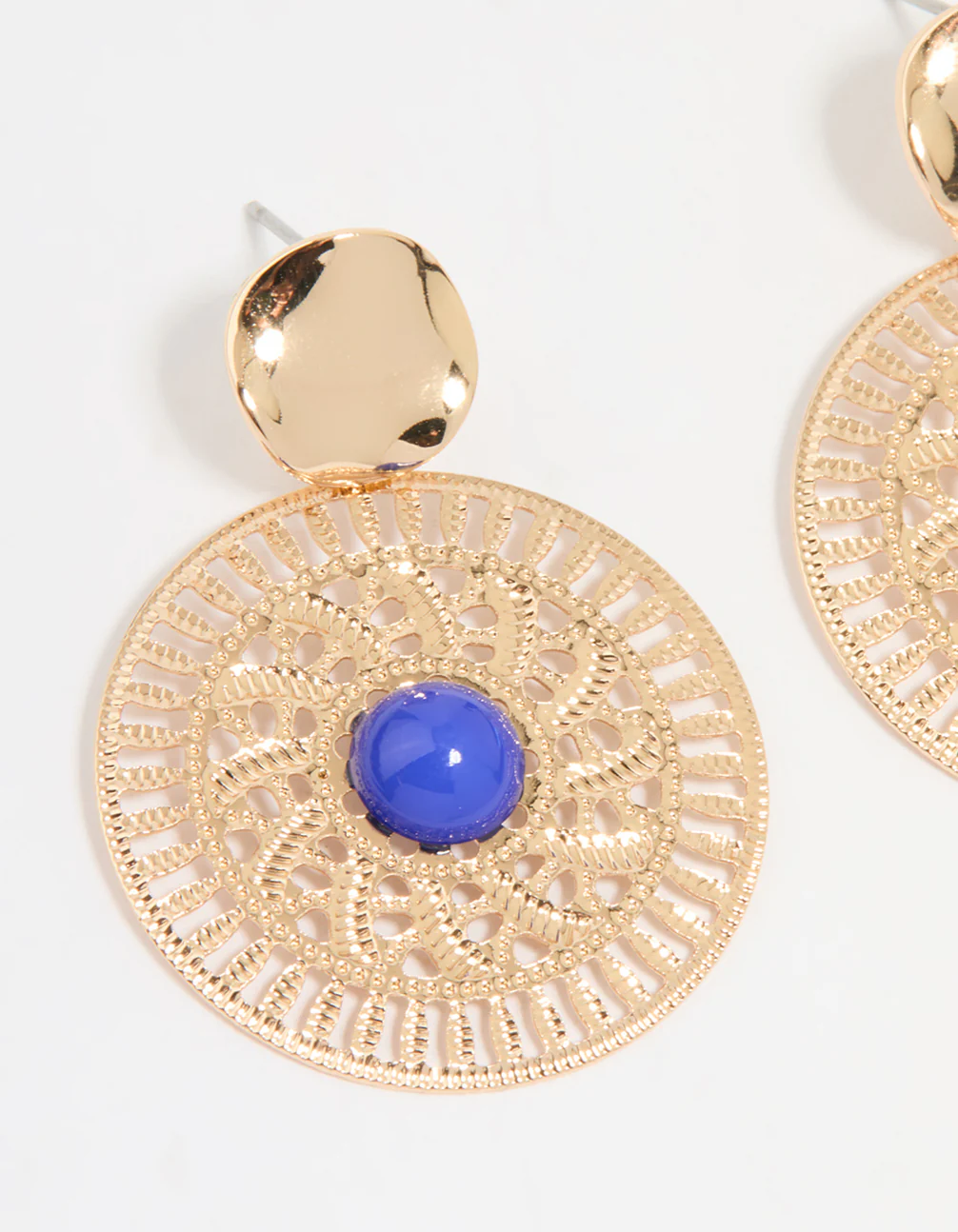 Gold Filigree & Blue Marble Center Drop Earrings - Image 4