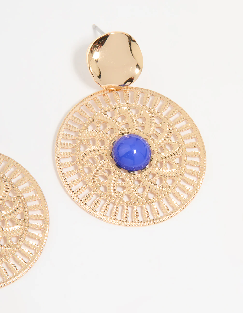 Gold Filigree & Blue Marble Center Drop Earrings - Image 5