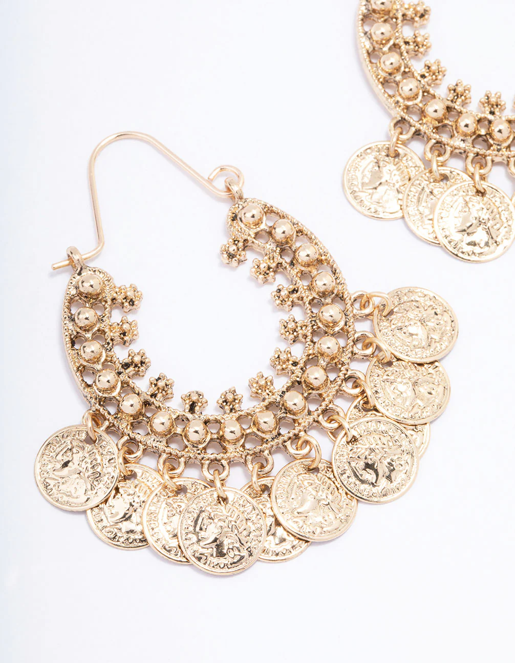 Gold Filigree Coin Hoop Earrings - Image 2