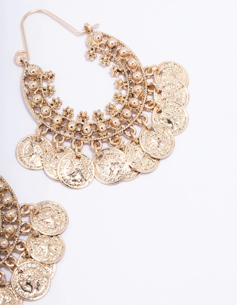 Gold Filigree Coin Hoop Earrings - Image 3