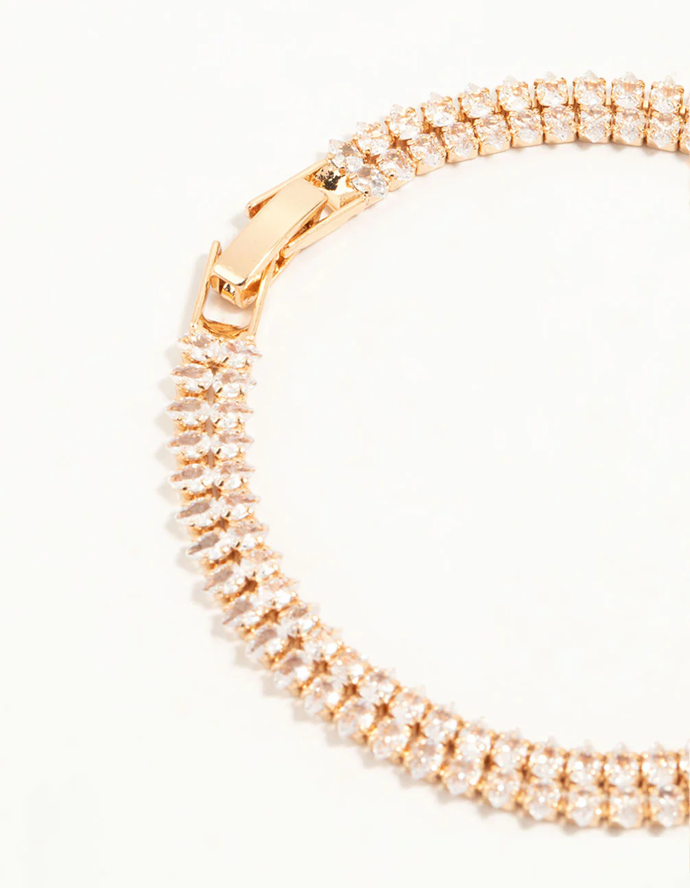 Gold Fine Marquise Cubic Zirconia Layered Tennis Bracelet - Image 3