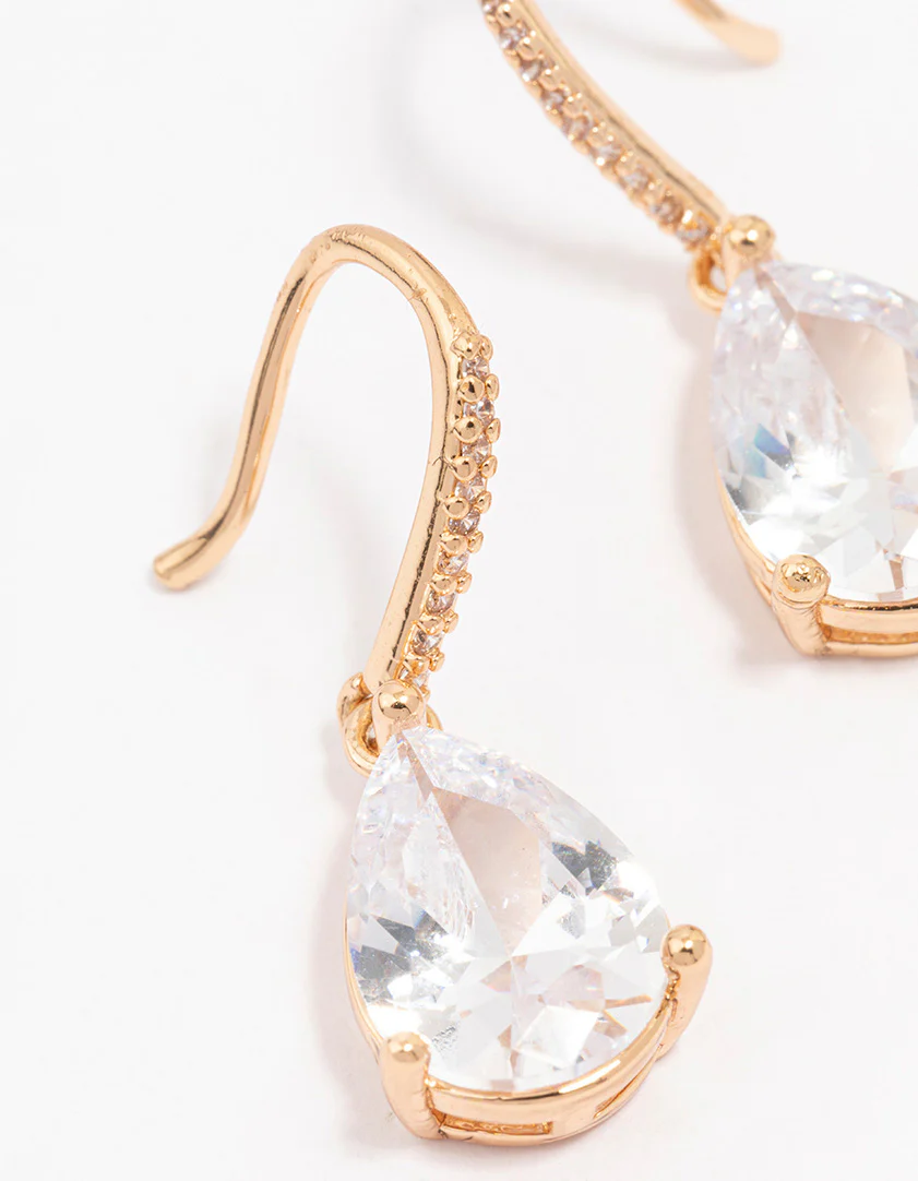 Gold Fine Pear Drop Earrings - Image 2