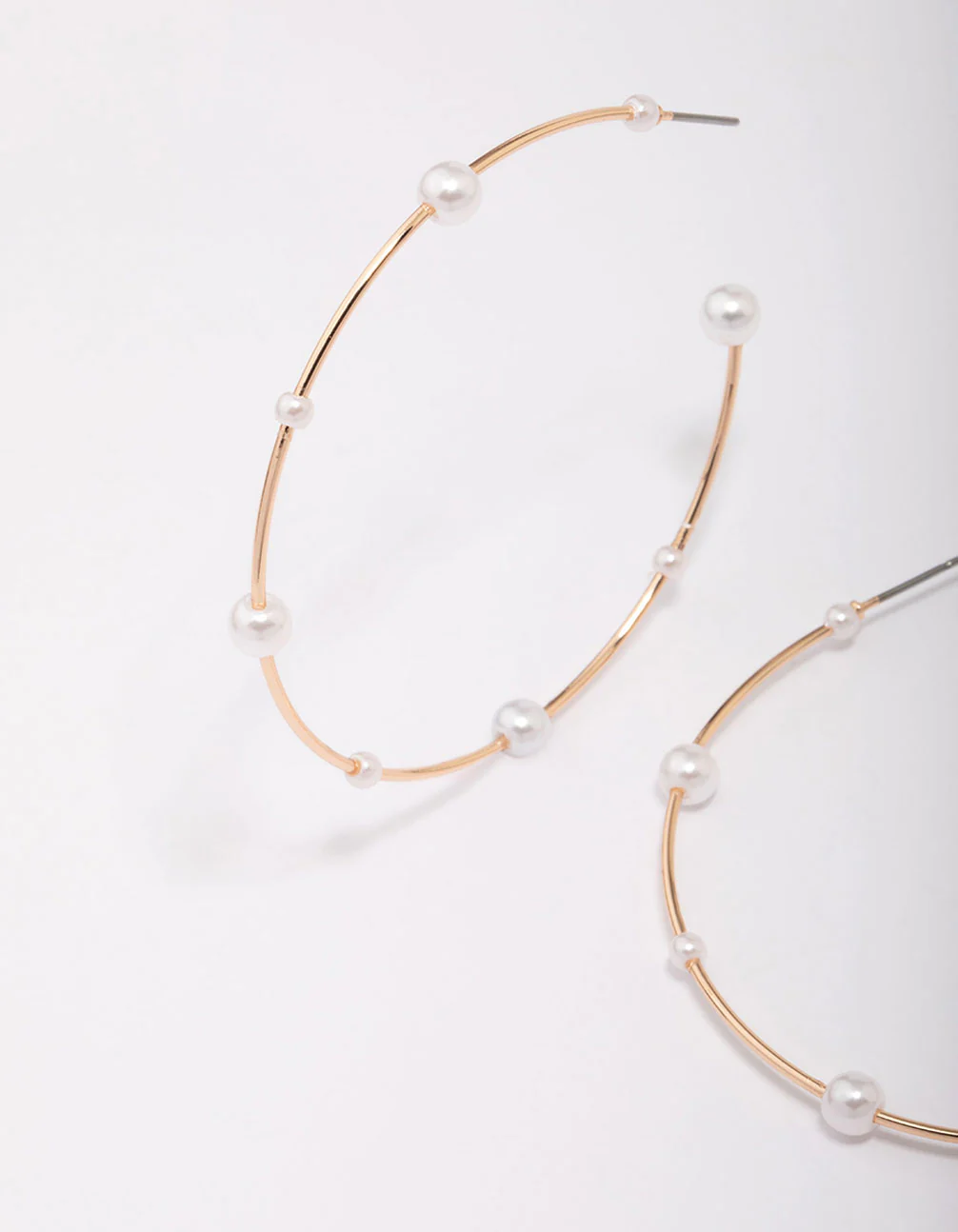 Gold Fine Pearl Hoop Earrings - Image 2