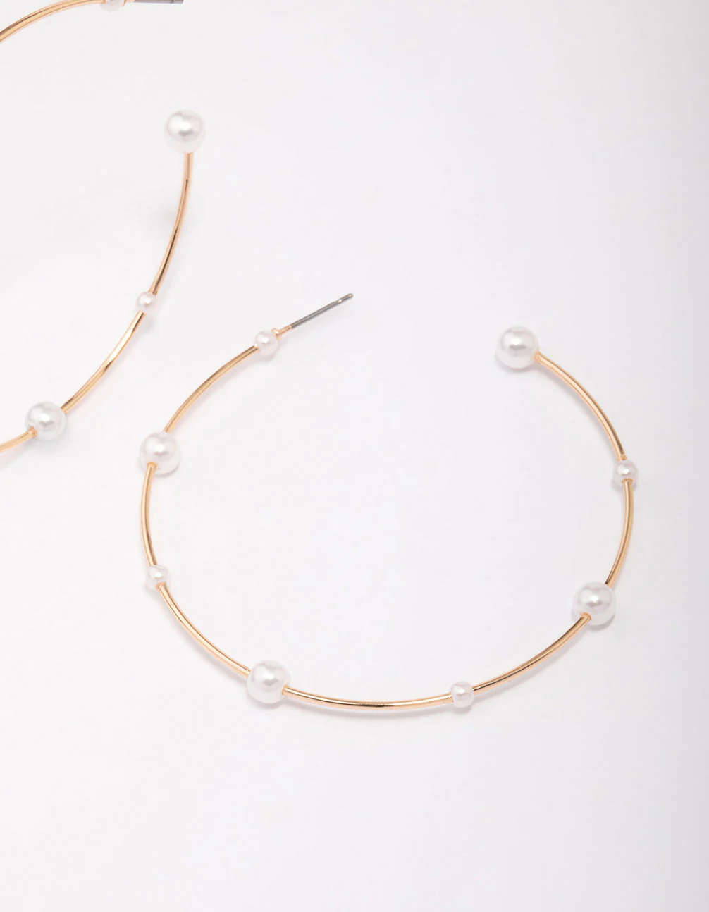 Gold Fine Pearl Hoop Earrings - Image 3