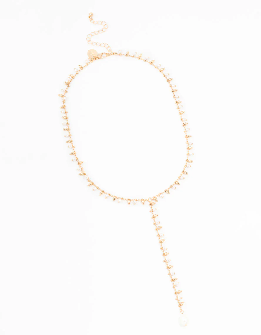 Gold Fine Pearl Y-Necklace - Image 4