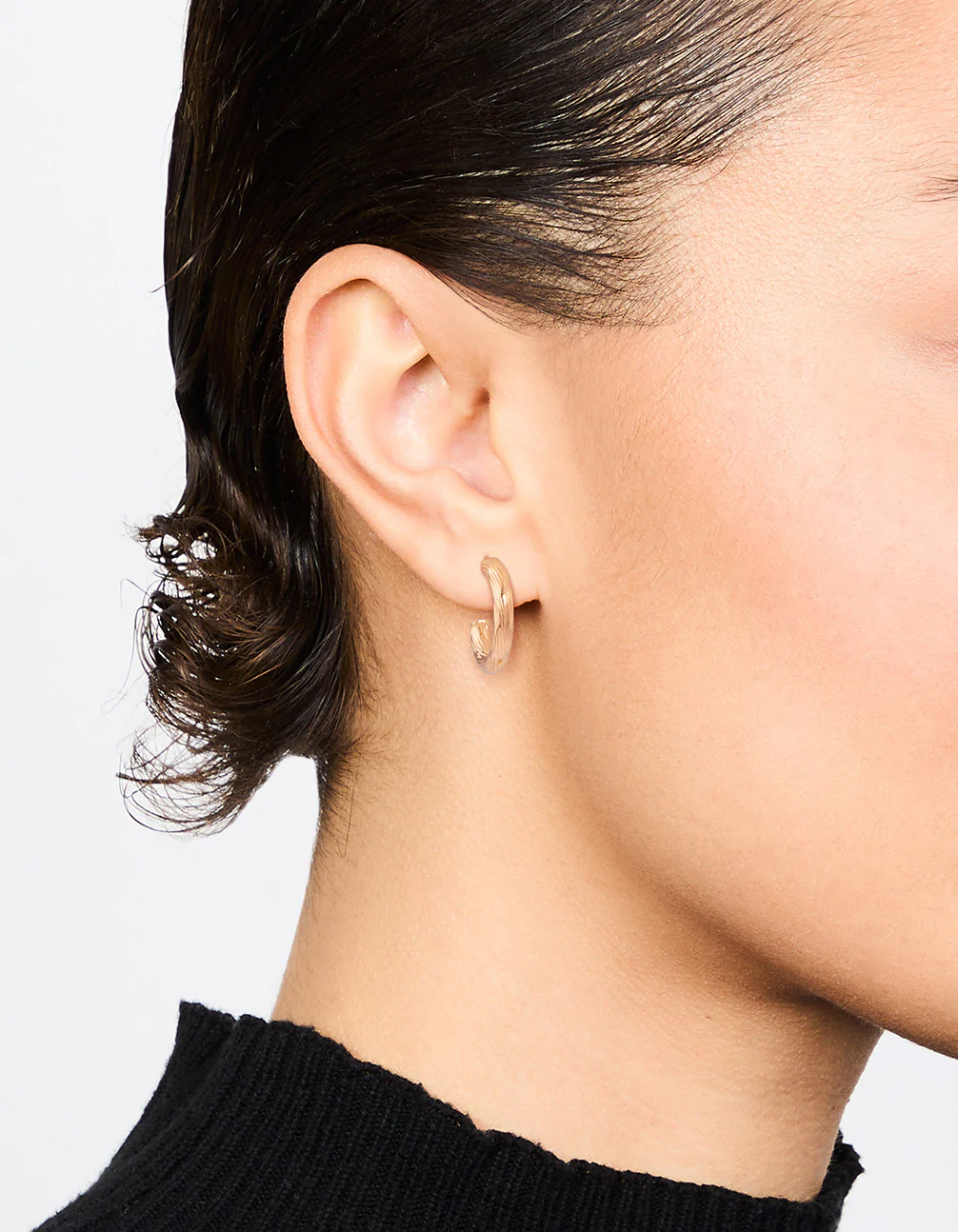 Gold Fine Textured Hoop Earrings - Image 2