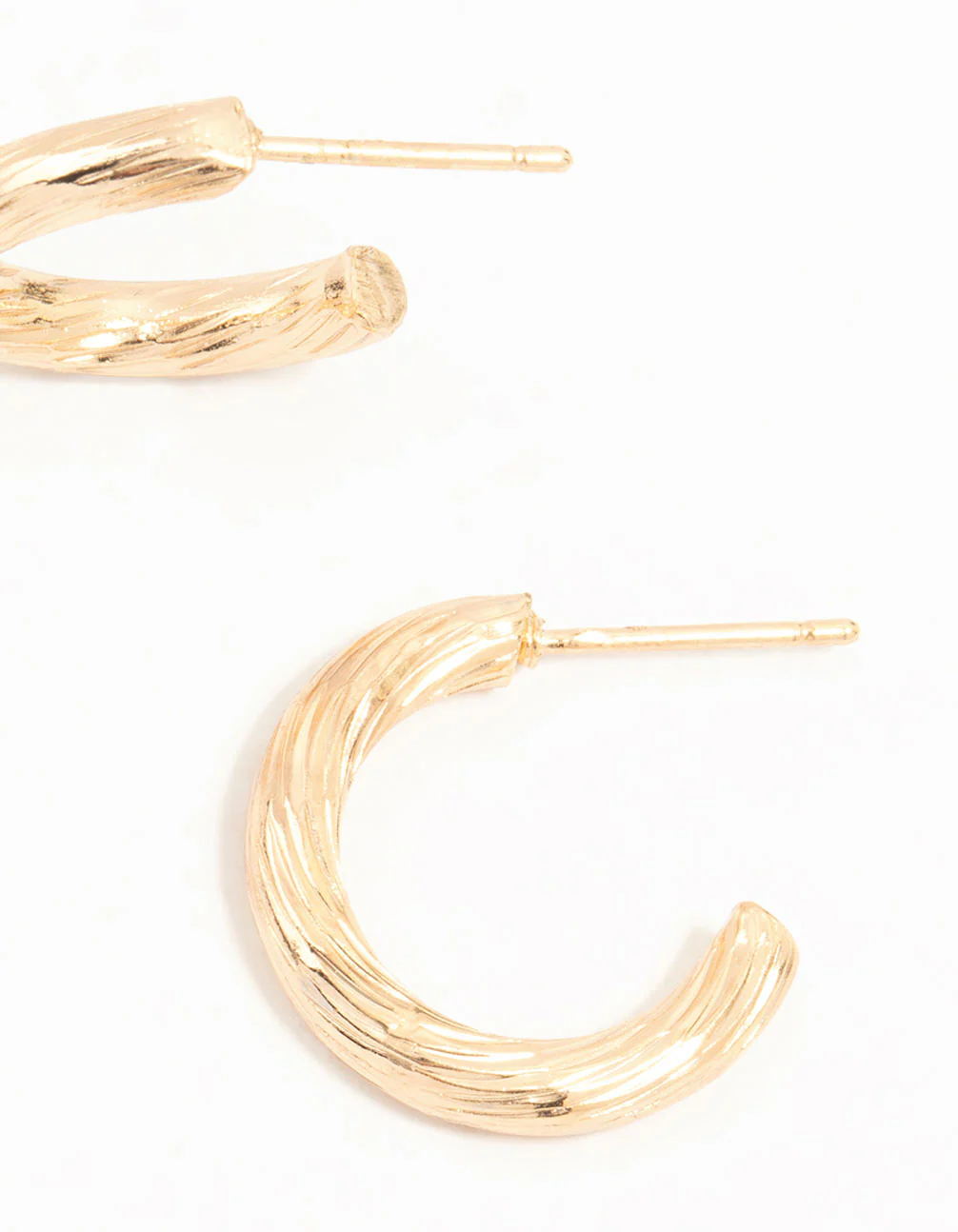 Gold Fine Textured Hoop Earrings - Image 5