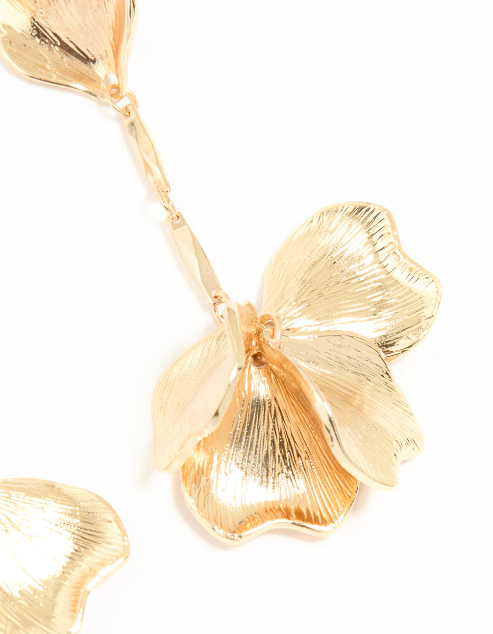 Gold Floral Petal Drop Earrings - Image 5