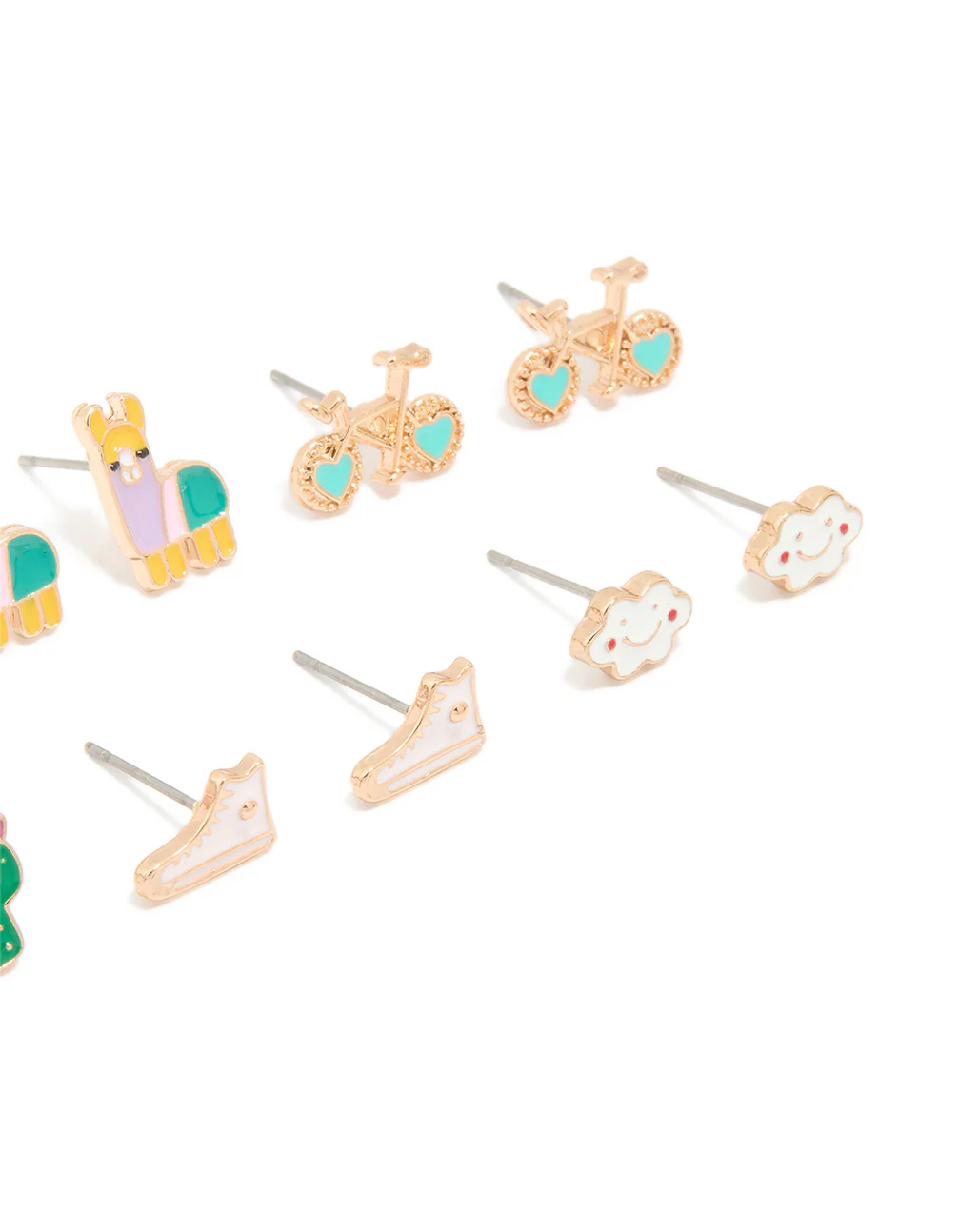 Gold Flower & Bike Stud Earrings 8-Pack - Image 2