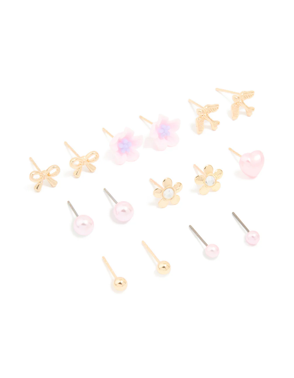 Gold Flower Bow & Heart Earrings 12-Pack - Image 2