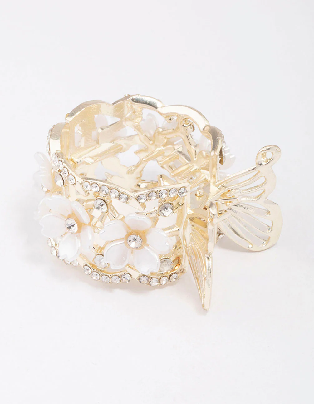 Gold Flower Butterfly Pony Tail Clip - Image 2