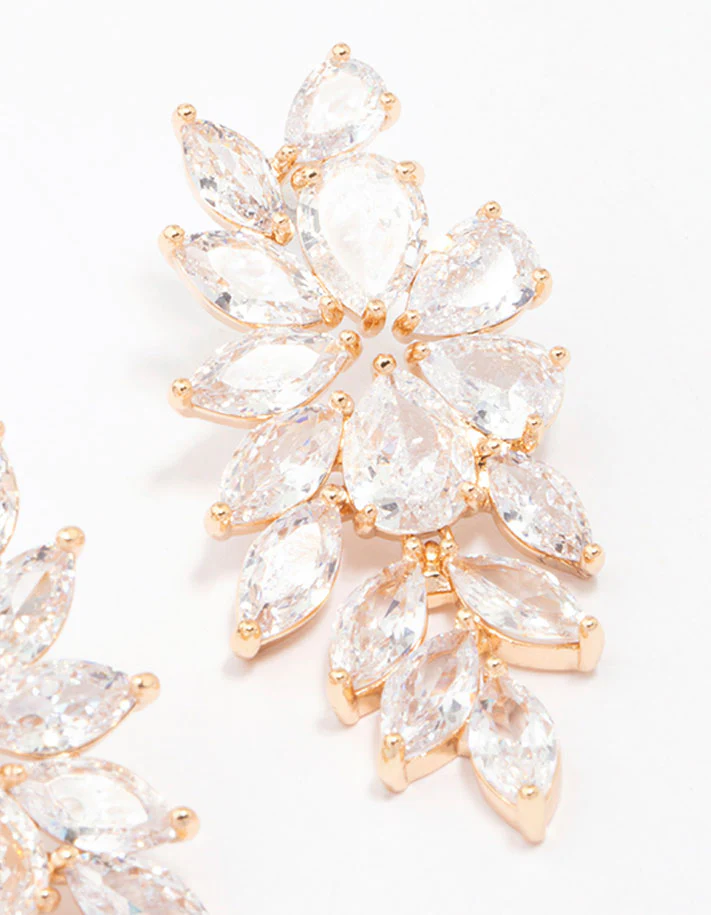 Gold Flower Cluster Drop Earrings - Image 3