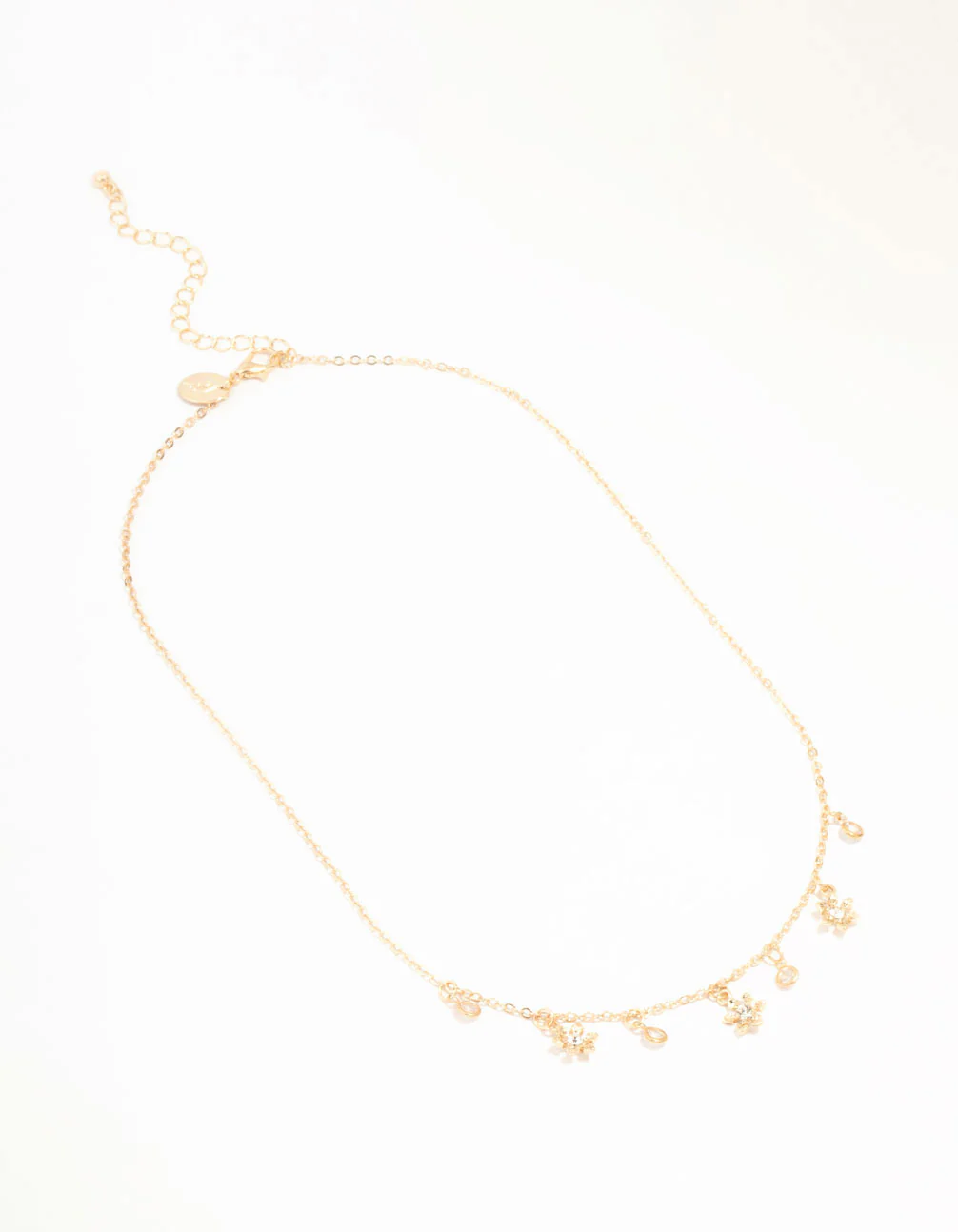 Gold Flower Diamante Droplet Necklace - Image 2