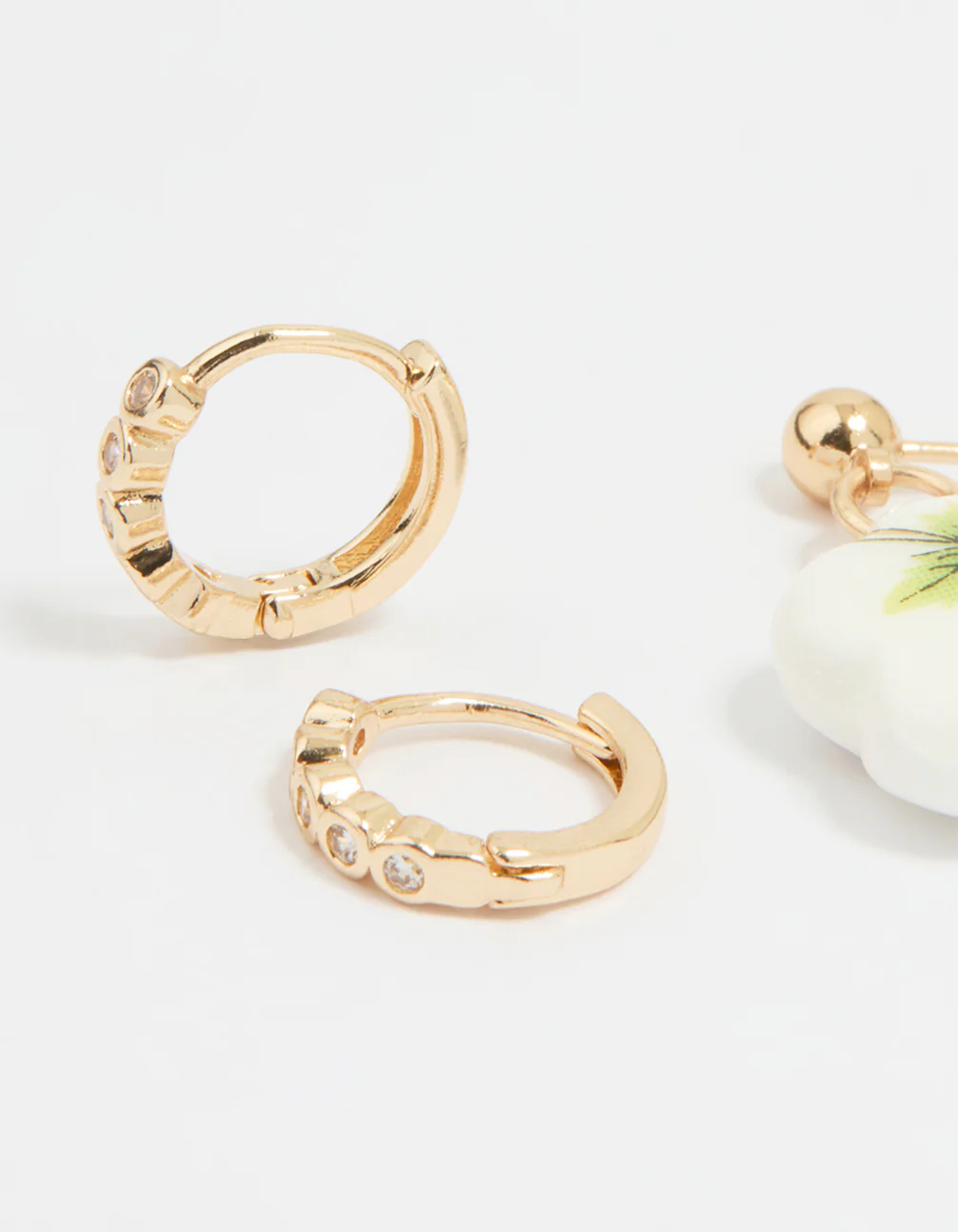 Gold Flower & Heart Locket Earrings 3-Pack - Image 2