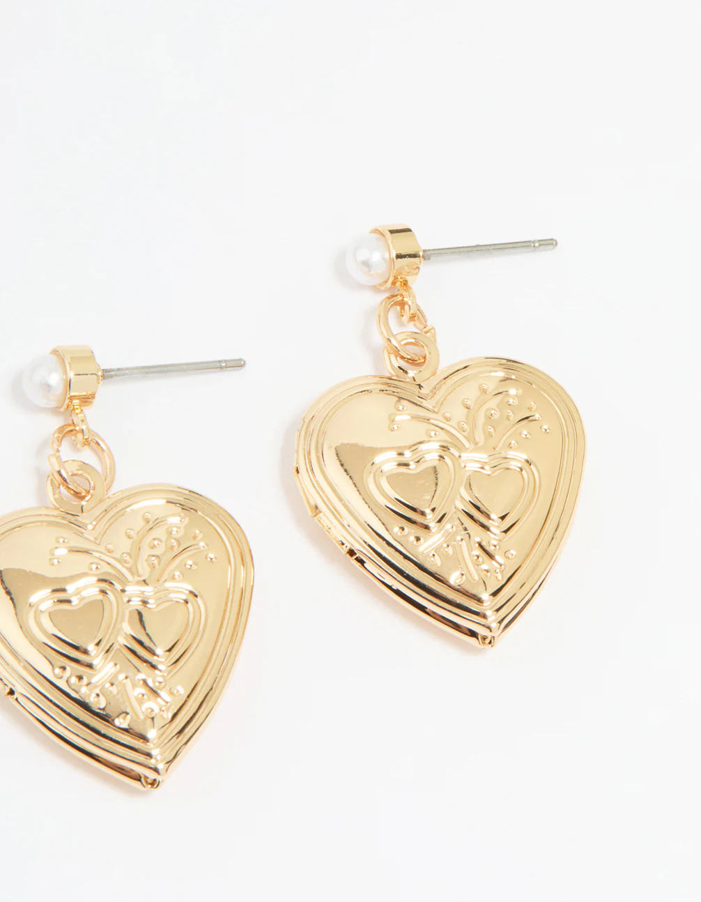 Gold Flower & Heart Locket Earrings 3-Pack - Image 3
