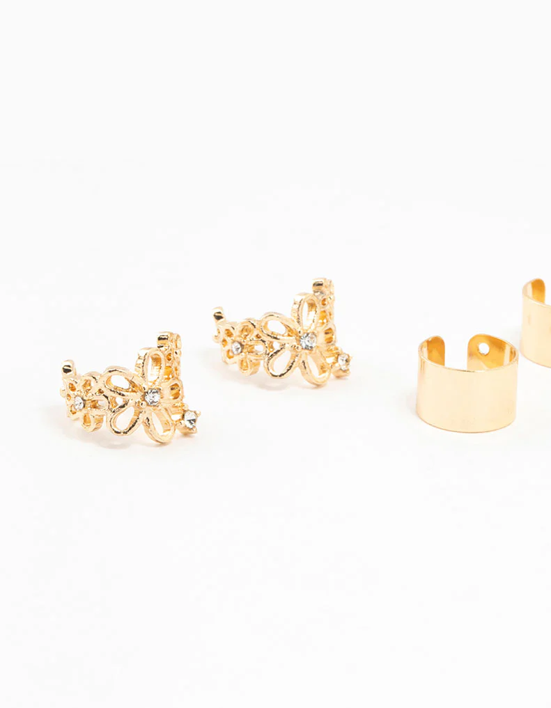 Gold Flower & Lace Ear Cuffs 6-Pack - Image 3