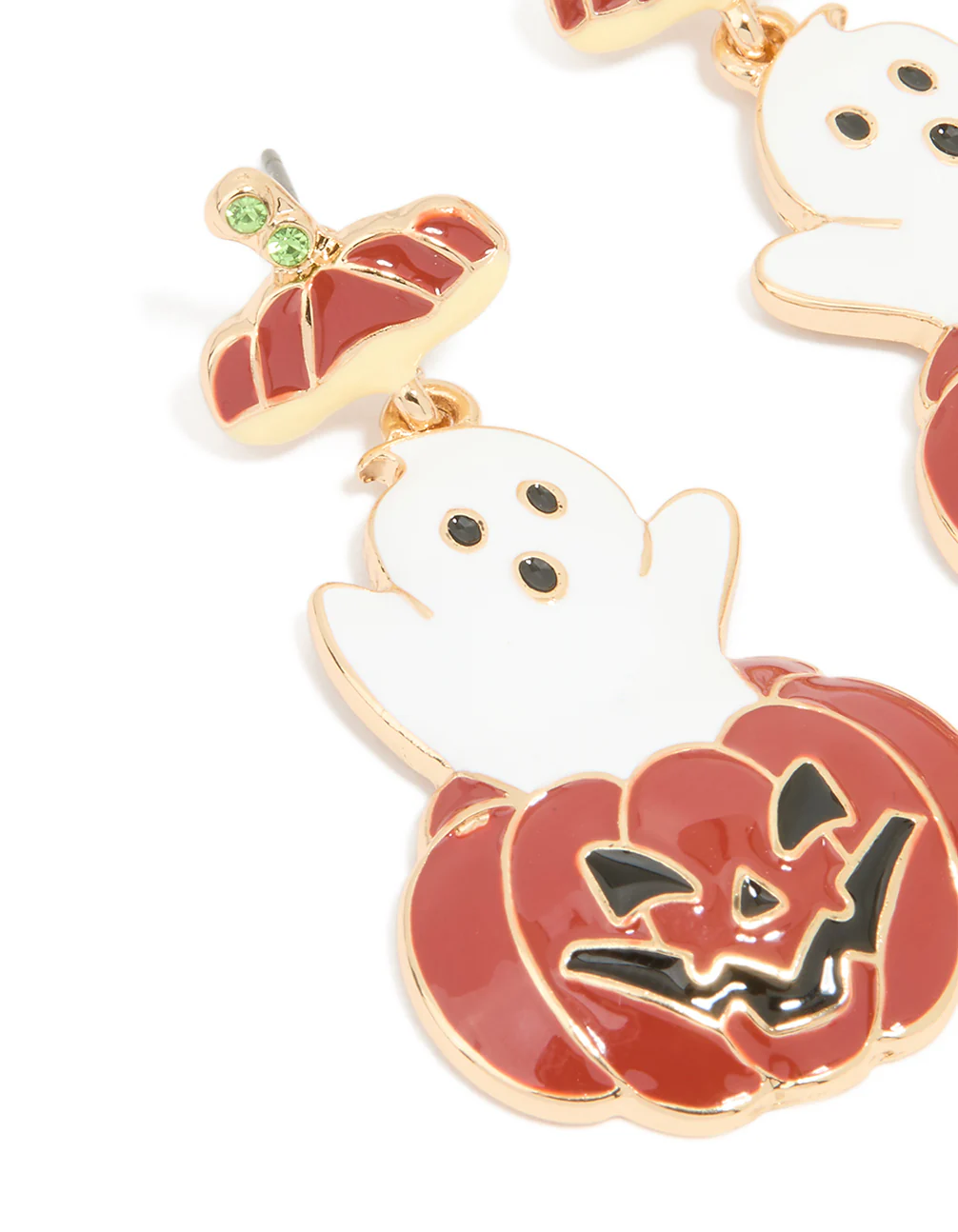 Gold Friendly Ghost Pumpkin Drop Earrings - Image 2
