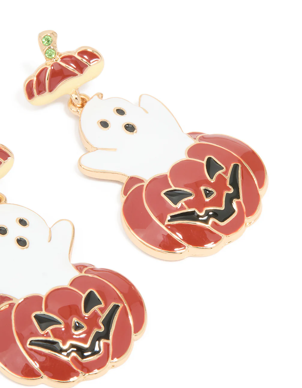 Gold Friendly Ghost Pumpkin Drop Earrings - Image 3