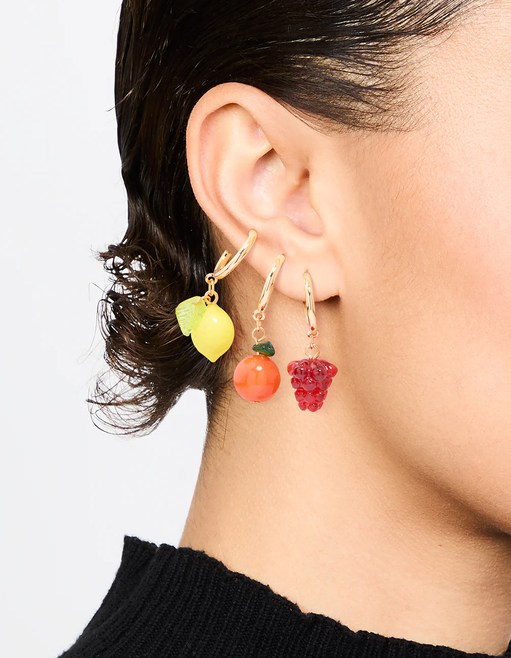 Gold Fruit Stud Earrings 3-Pack - Image 2