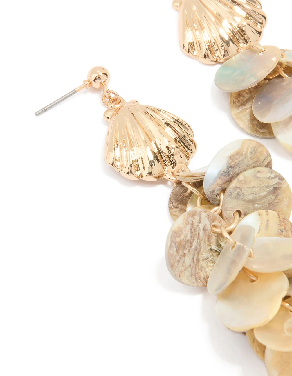 Gold Genuine Shell Circle Drop Earrings - Image 2