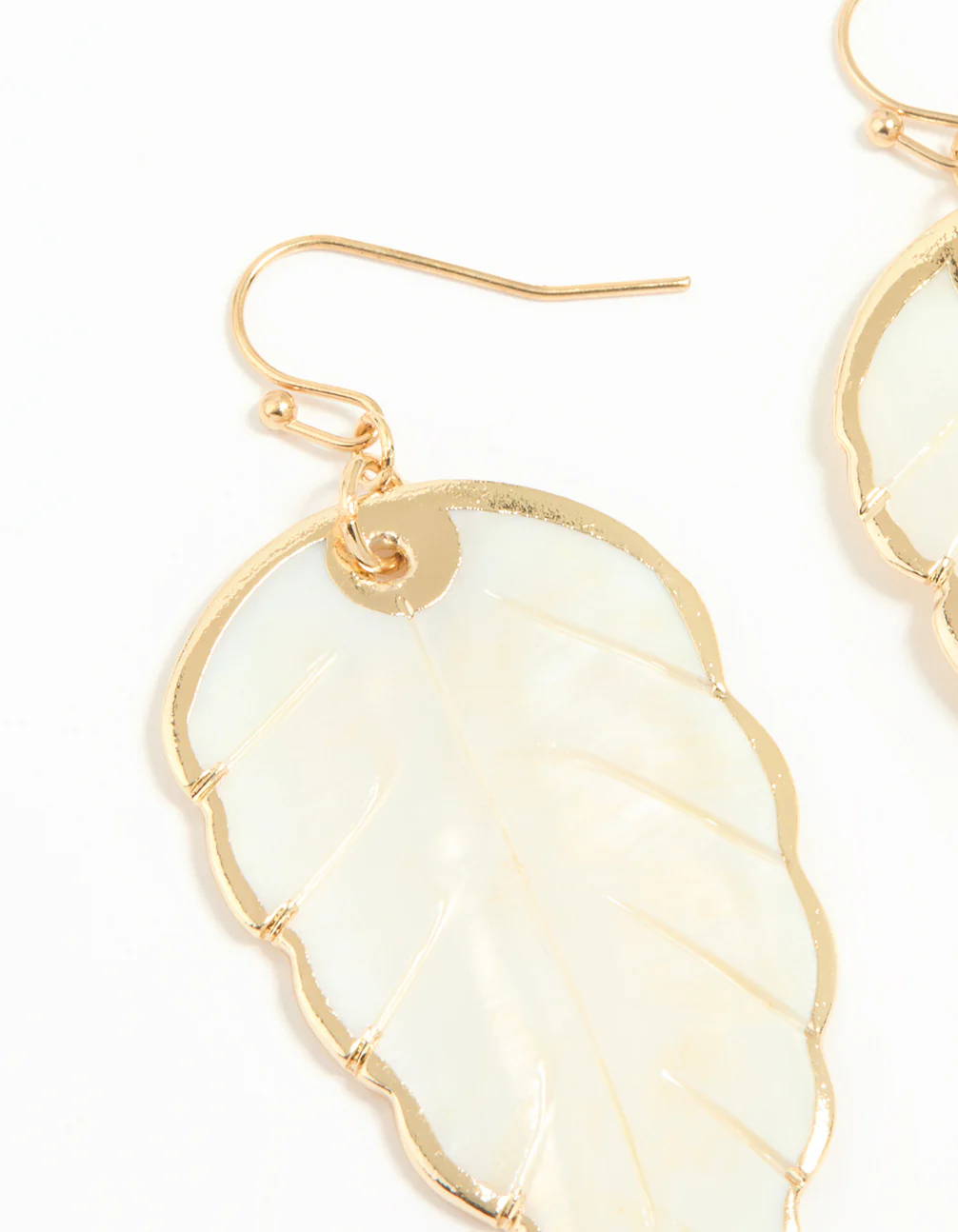 Gold Genuine Shell Leaf Drop Earrings - Image 4