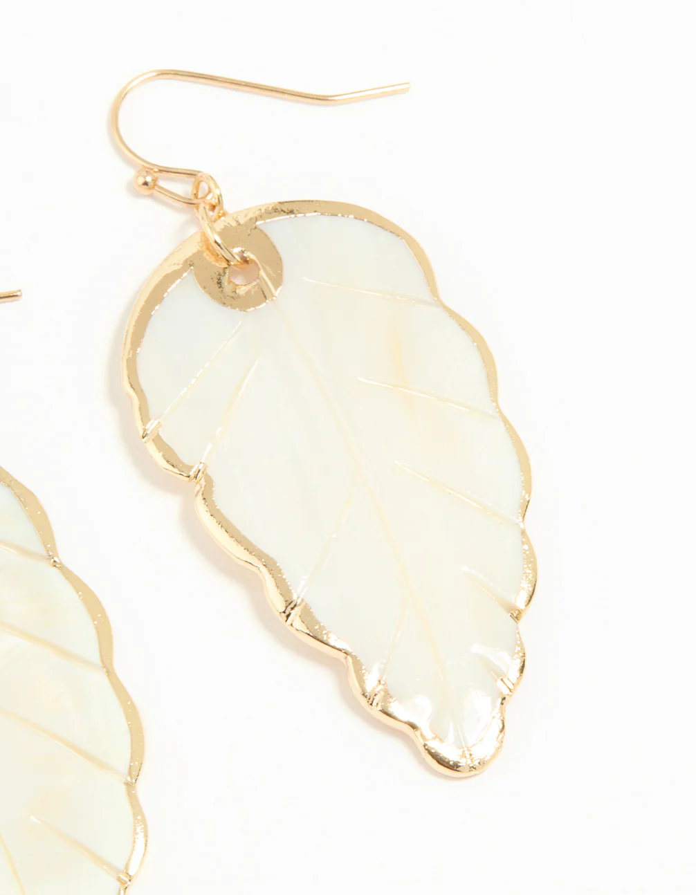 Gold Genuine Shell Leaf Drop Earrings - Image 5